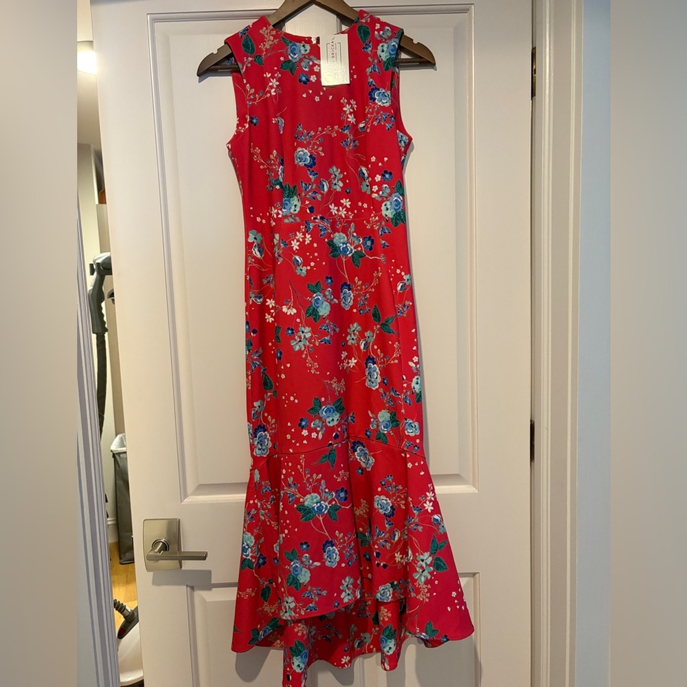 NWT Calvin Klein Pink Floral Hi-Lo Maxi Dress